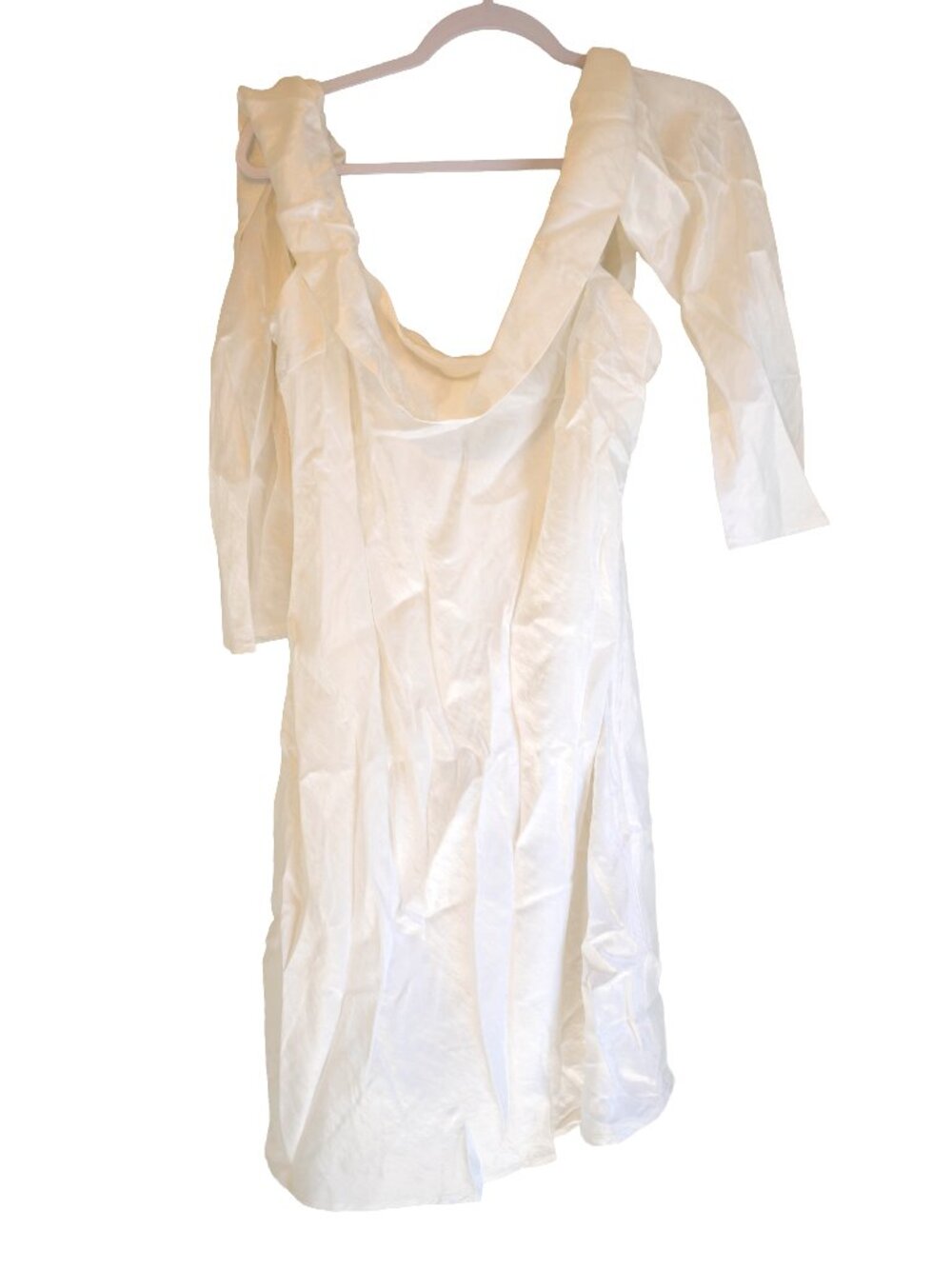 NWT Abercrombie & Fitch Pearl White Satin Off Shoulder Cowl Neck Mini Dress XLT